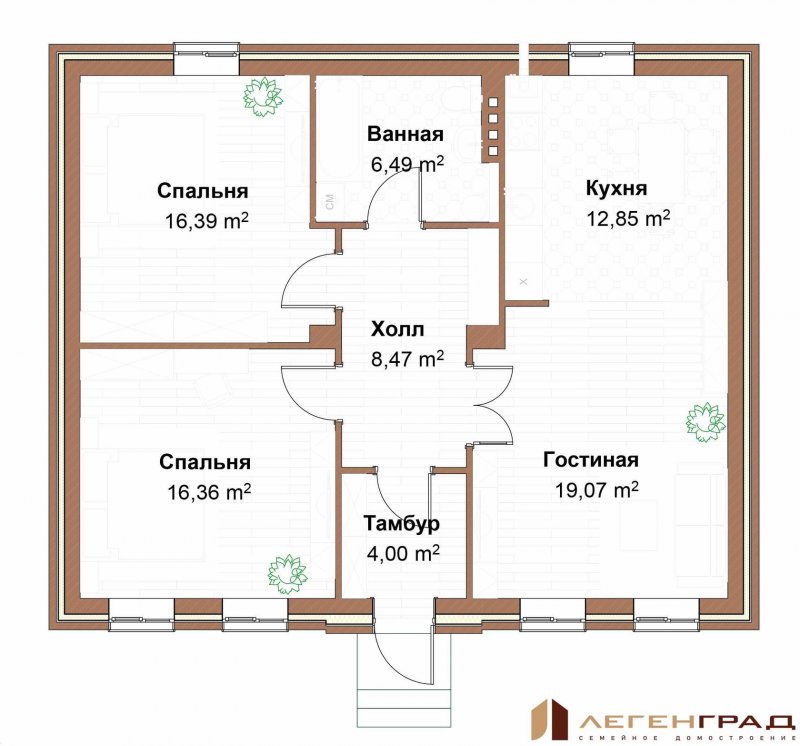 Одноэтажный дом из кирпича планировка