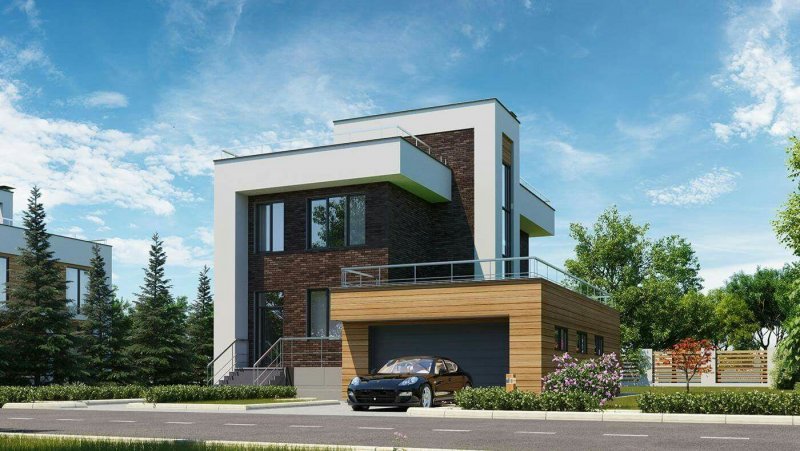 Кирпичный дом с плоской кровлей 3 этажа