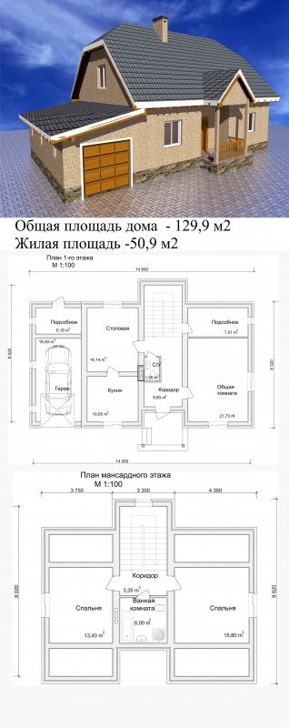 Разрез 2 этажного жилого дома со скатной крышей
