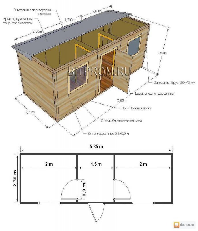 Каркасная бытовка 3х3 чертежи