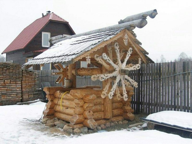 Домик для колодца из бревна