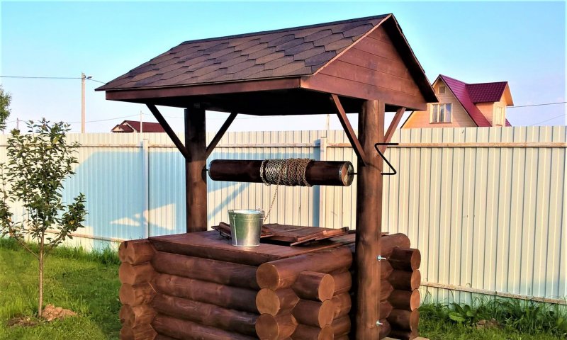 Резные рубленные домики для колодцев