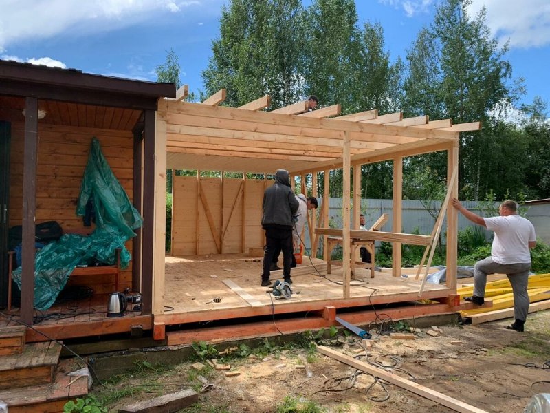 Пристройка веранды к бане