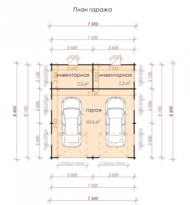 Каркасный гараж 6 на 7