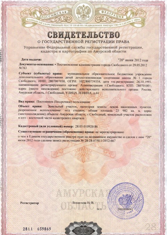 Документа свидетельство о праве собственности