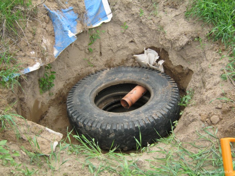 Сливная яма из покрышек