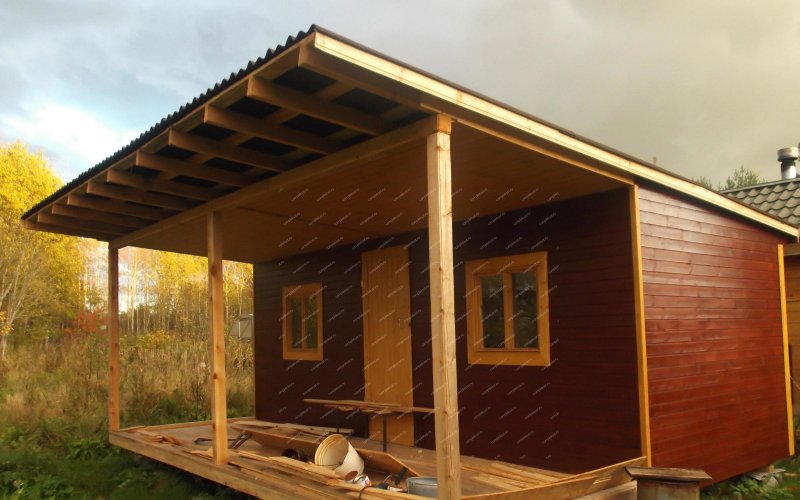 Баня 4*4 с верандой 4*2 односкатная