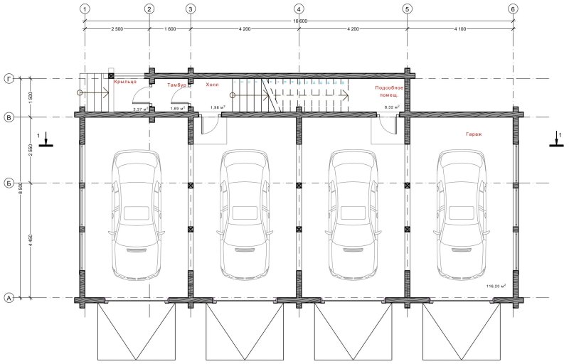 Проект гаража на 2 машины dwg