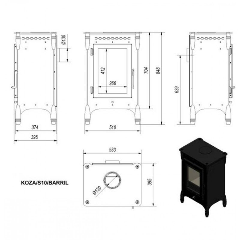 Дровяная печь-камин Kratki Koza s10 barril