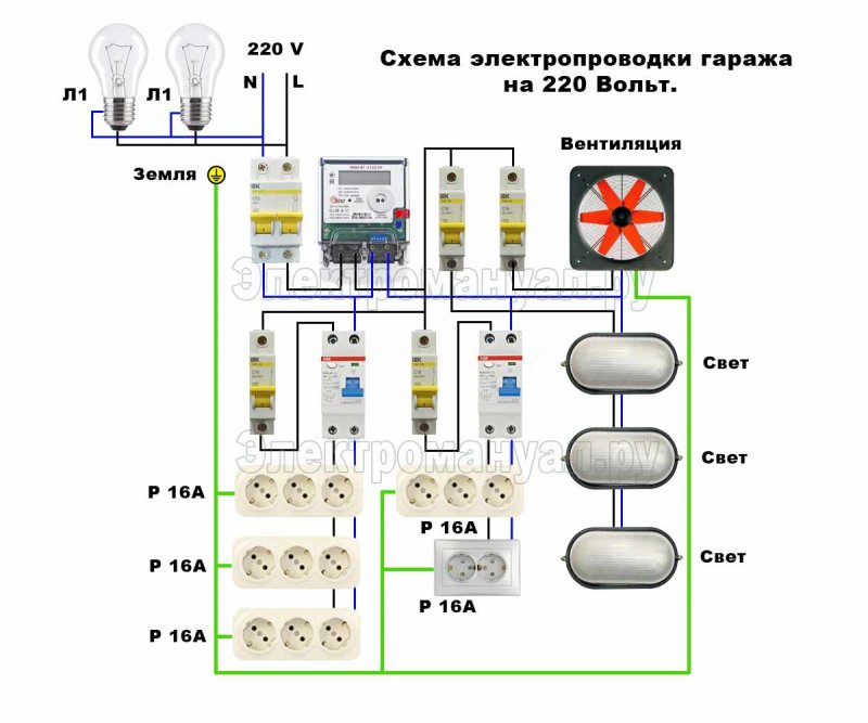 Схема подключения освещения в гараже