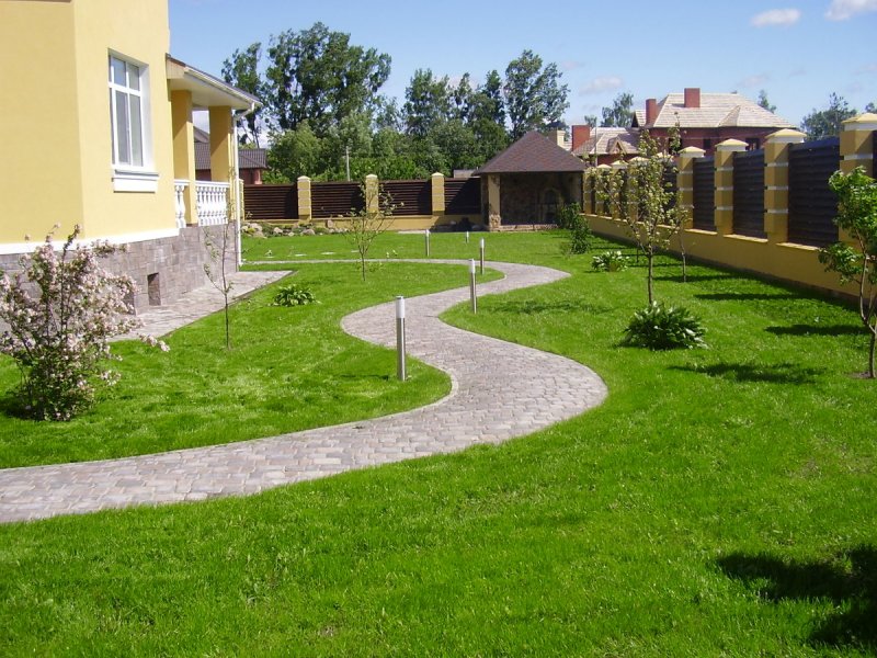 Красивый газон и дорожки