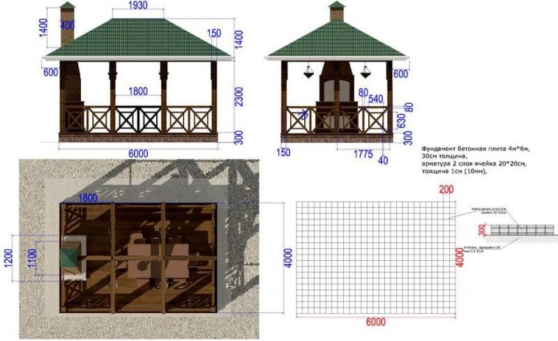 Беседка 4х4 из бруса 100х100 чертеж