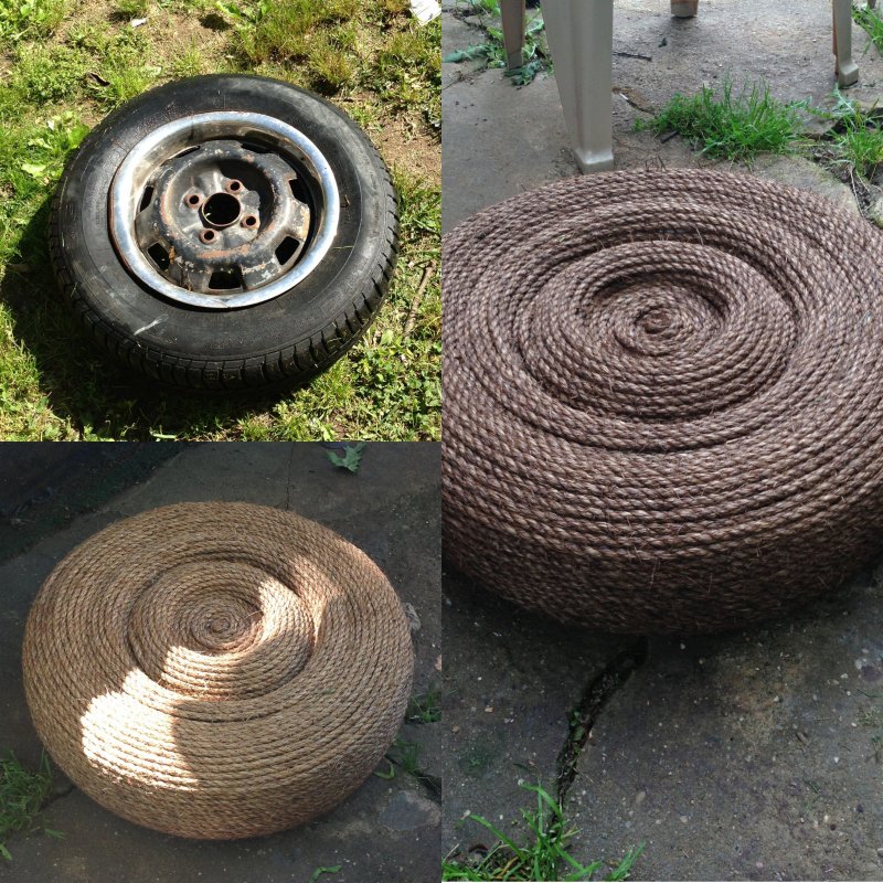 Пуфики для сада из колес