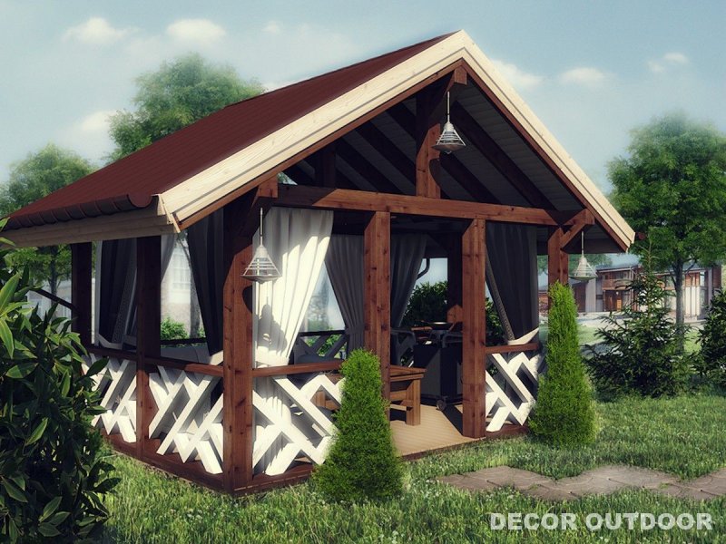 Беседка с двускатной крышей