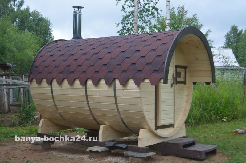 Баня бочка с террасой