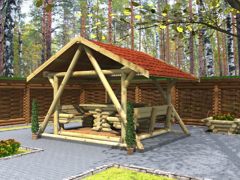 Беседки из окоренного бревна