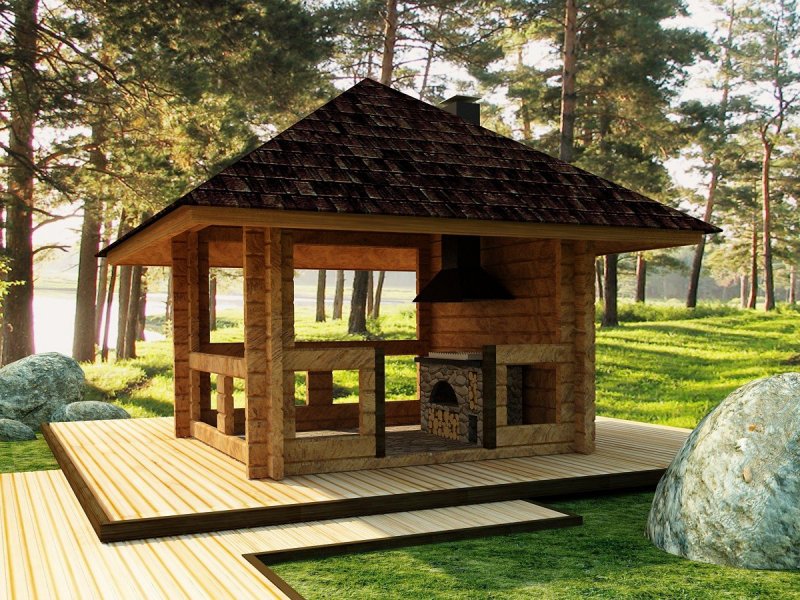 Каменная беседка с барбекю