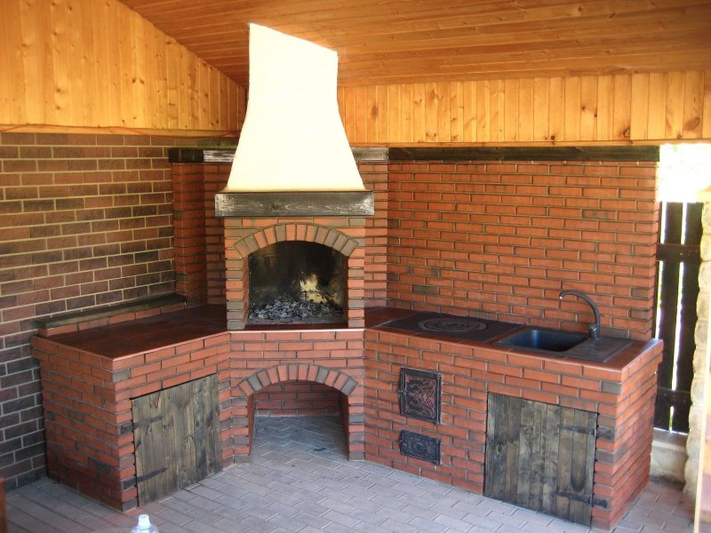 Камины барбекю из кирпича