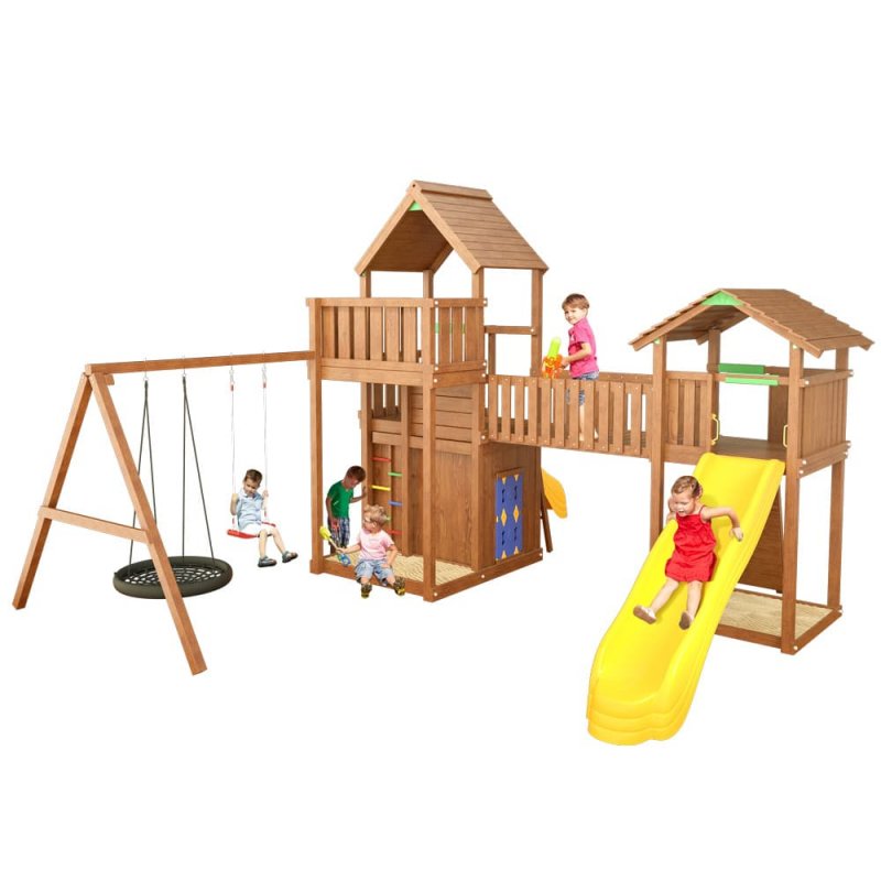 Спортивно-игровой комплекс Jungle Gym Cottage + Swing Module Xtra + Rock Module