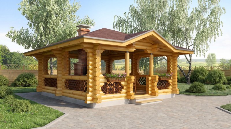 Беседка из оцилиндрованного бревна