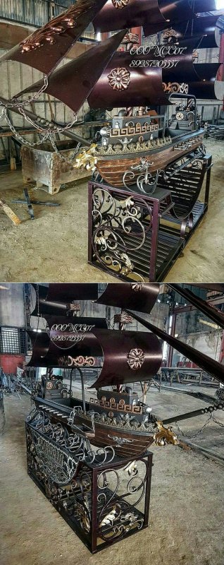 Мангал художественная ковка корабль