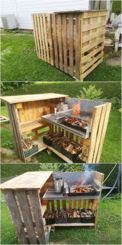 Летняя кухня из европоддонов