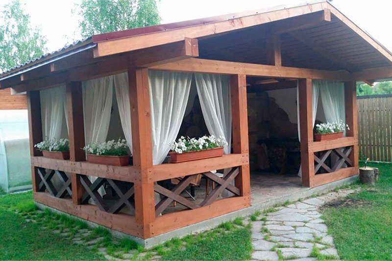 Беседки из дерева с мангалом 3х4