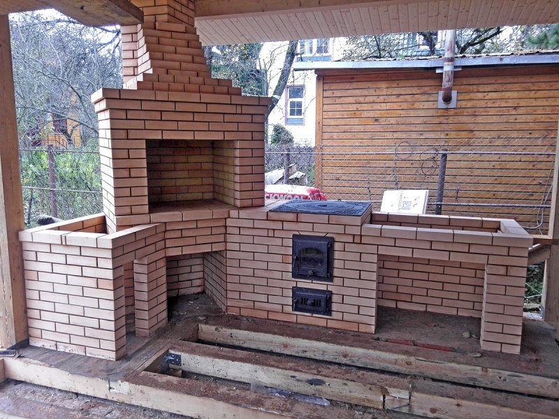 Угловой мангальный комплекс из кирпича