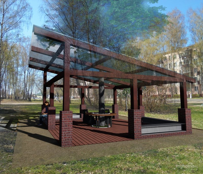 Беседка с поликарбонатной крышей