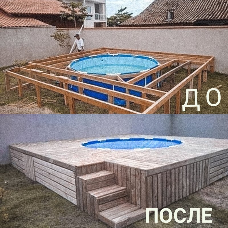 Терраса с каркасным бассейном