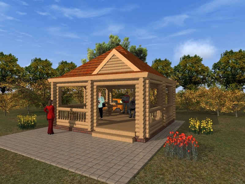 Sketchup беседка с барбекю