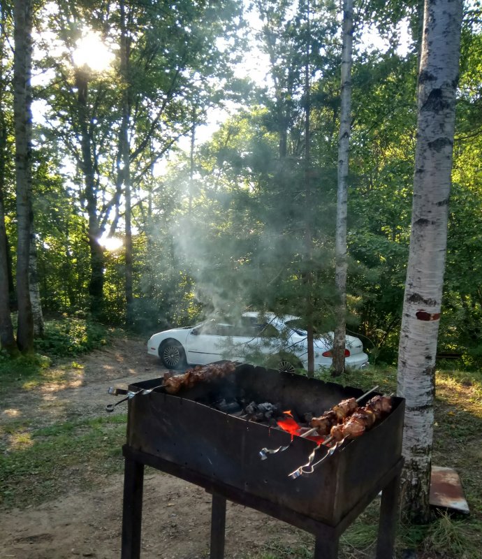 Шашлык на мангале ночью