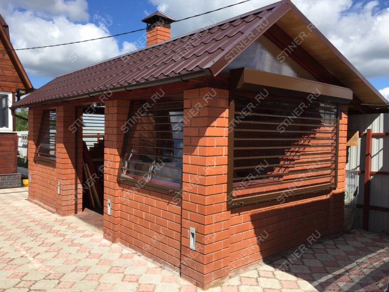 Баня с беседкой из кирпича