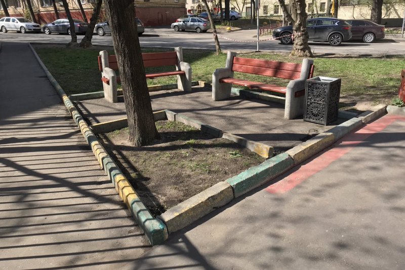 Скамейки вокруг ствола дерева