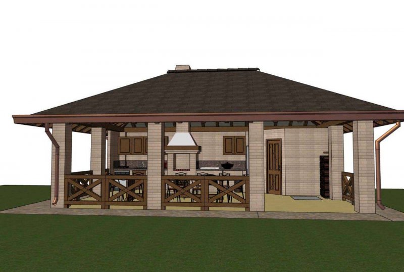 Sketchup беседка с барбекю