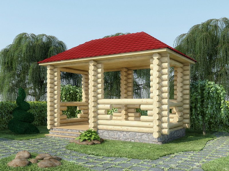 Беседки из необработанного дерева