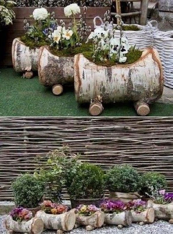 Клумбы из пней и бревен