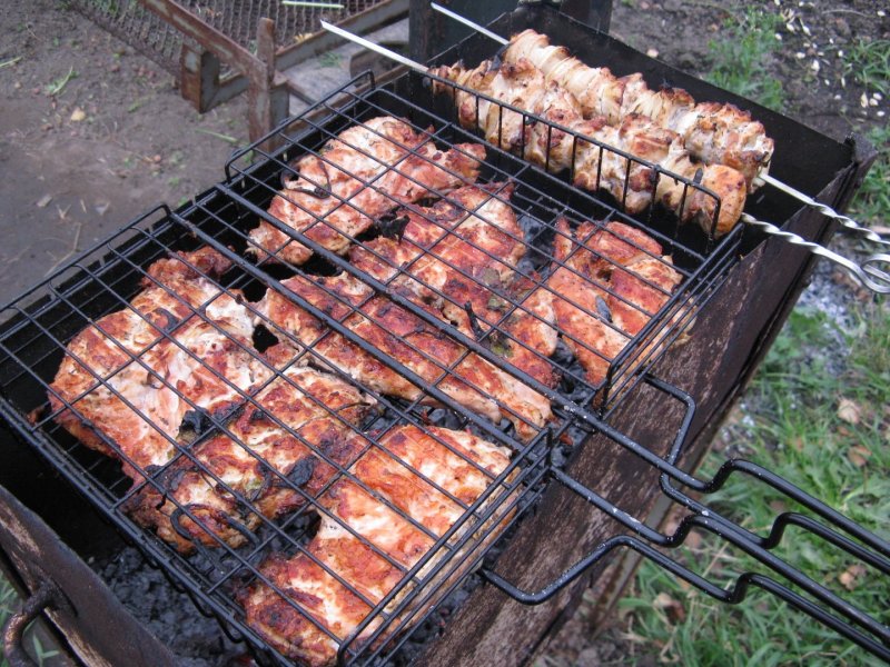 Шашлыки на решетке на природе