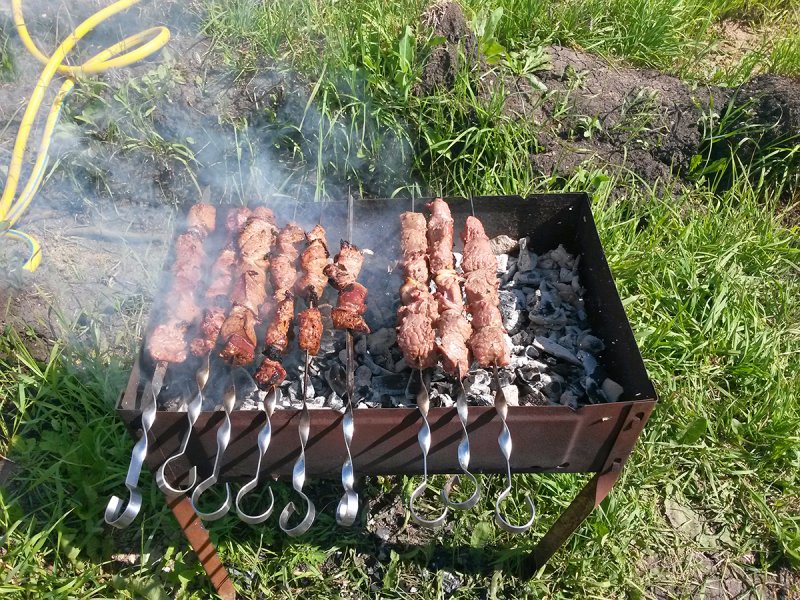 Шашлык в женской руке