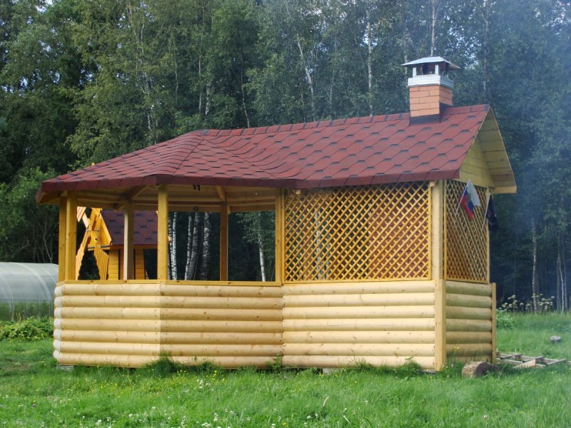 Беседка для дачи из бруса с мангалом