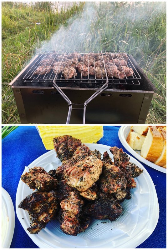 Вечером шашлыки на природе стол