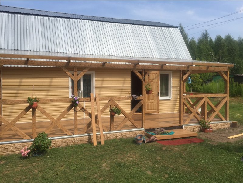 Баня 6*4 с открытой верандой односкатная крыша