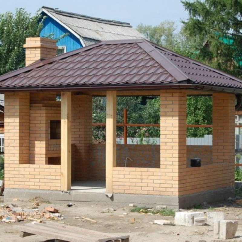 Беседка с мангалом из кирпича