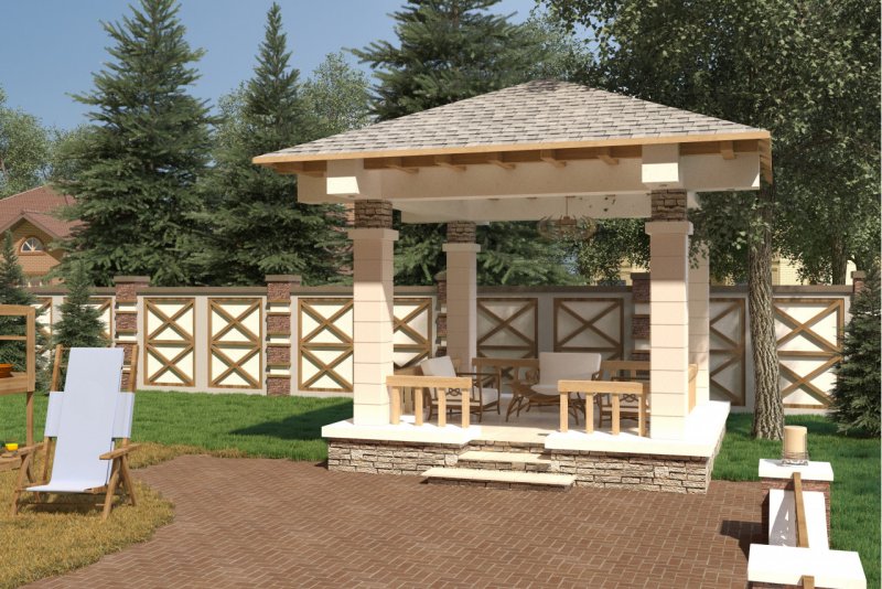 Беседка из кирпича застекленная