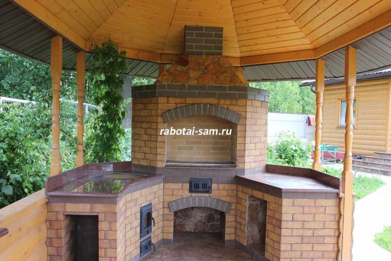 Кирпичный мангал в беседке