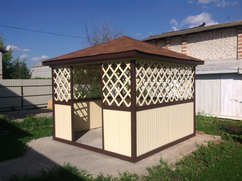 Кирпичная беседка с остеклением