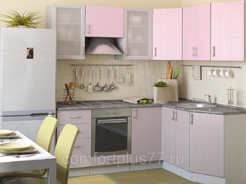 Кухонный гарнитур серо розовый