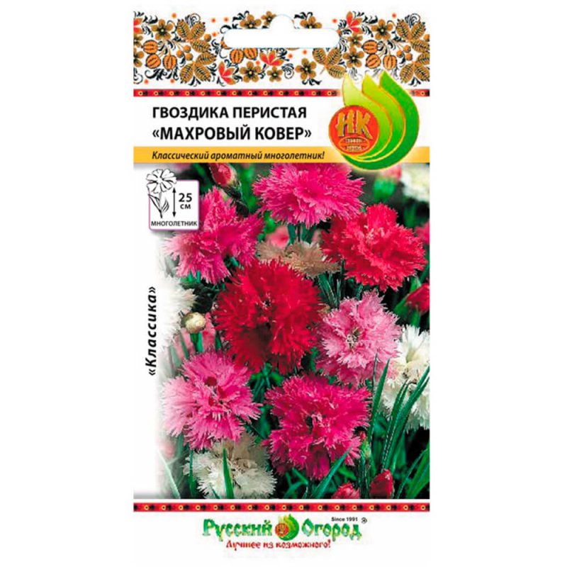 Семена цветы гвоздика перистая махровый ковер (0,1г) русский огород