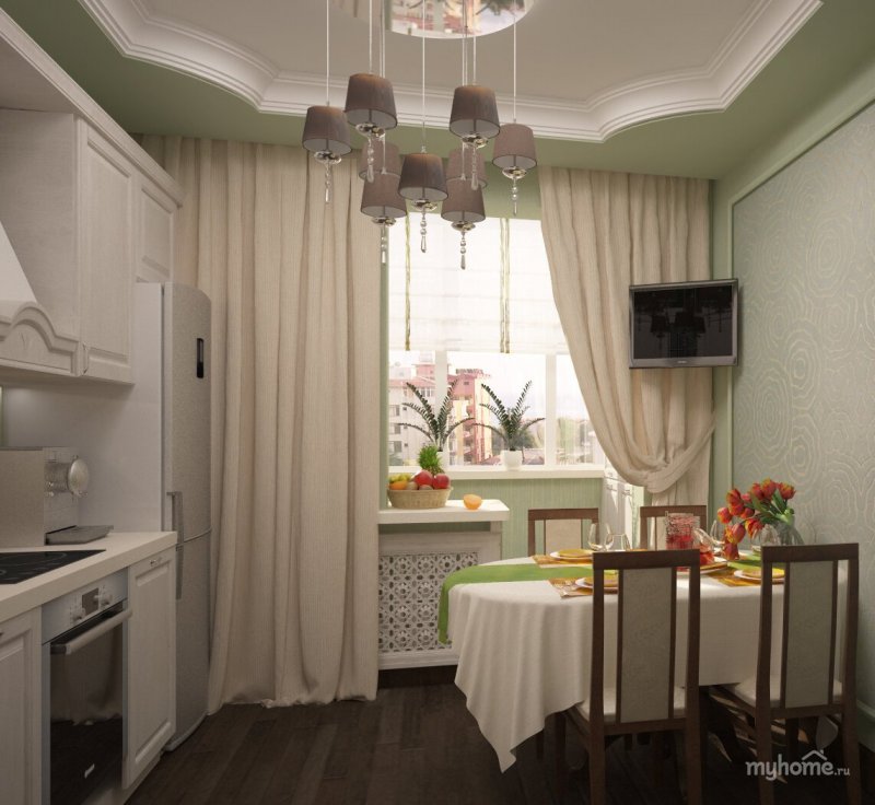 Интерьер кухни с балконом