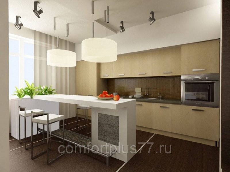 Кухня 10 кв м с барной стойкой